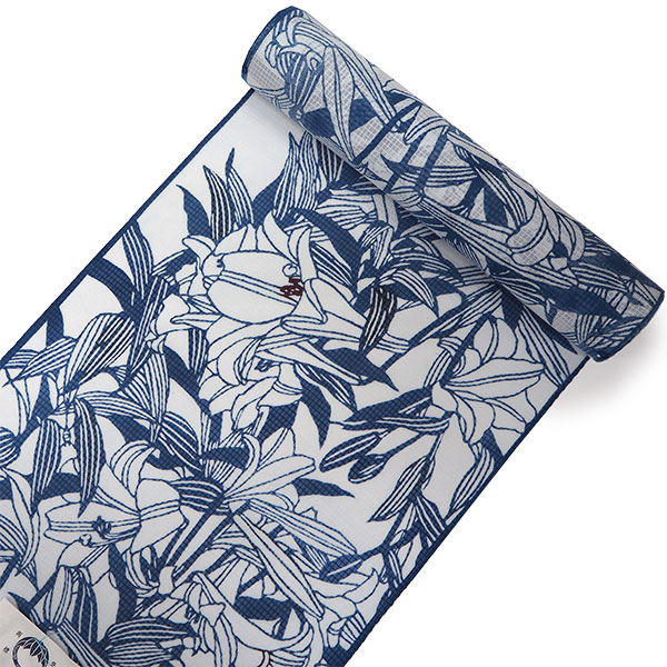 竺仙 浴衣 夏着物 反物 単品 引き染 綿 紅梅小紋 白地 ゆり レディース