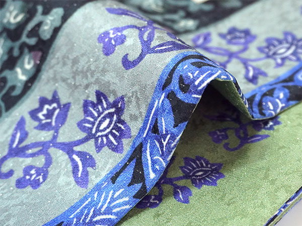 半幅帯 リバーシブル 絹 日本製 紅型 琉球更紗 更紗 ブルーグレー地