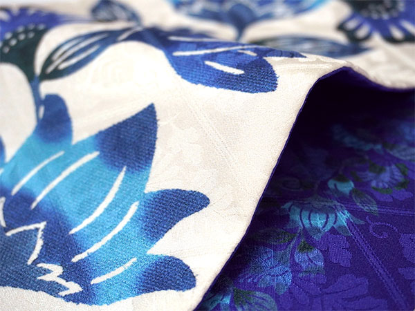 半幅帯 リバーシブル 絹 日本製 紅型 琉球更紗 花 アマゾンリリー