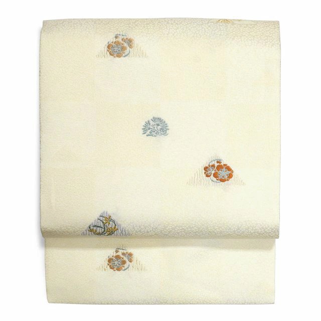 西陣織 正絹 九寸名古屋帯 仕立て上がり 春秋冬用 白色 ベージュ 紫色