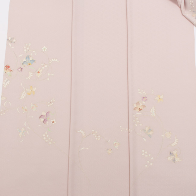 きもの 和 付け下げ 付下げ 着尺 手描き 京友禅 正絹 唐花文様 灰桜色