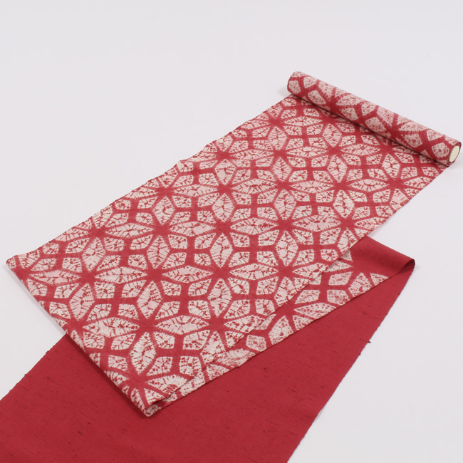 きもの 和 名古屋帯 九寸 茜染め 奥州 茜絞り 染め帯 麻の葉つなぎ