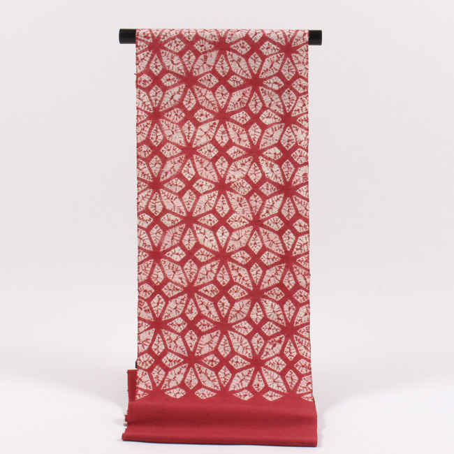 きもの 和 名古屋帯 九寸 茜染め 奥州 茜絞り 染め帯 麻の葉つなぎ