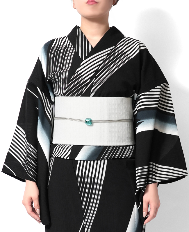 浴衣 JUNKO KOSHINO セオアルファ 矢羽根 縞 白 黒 モノトーン
