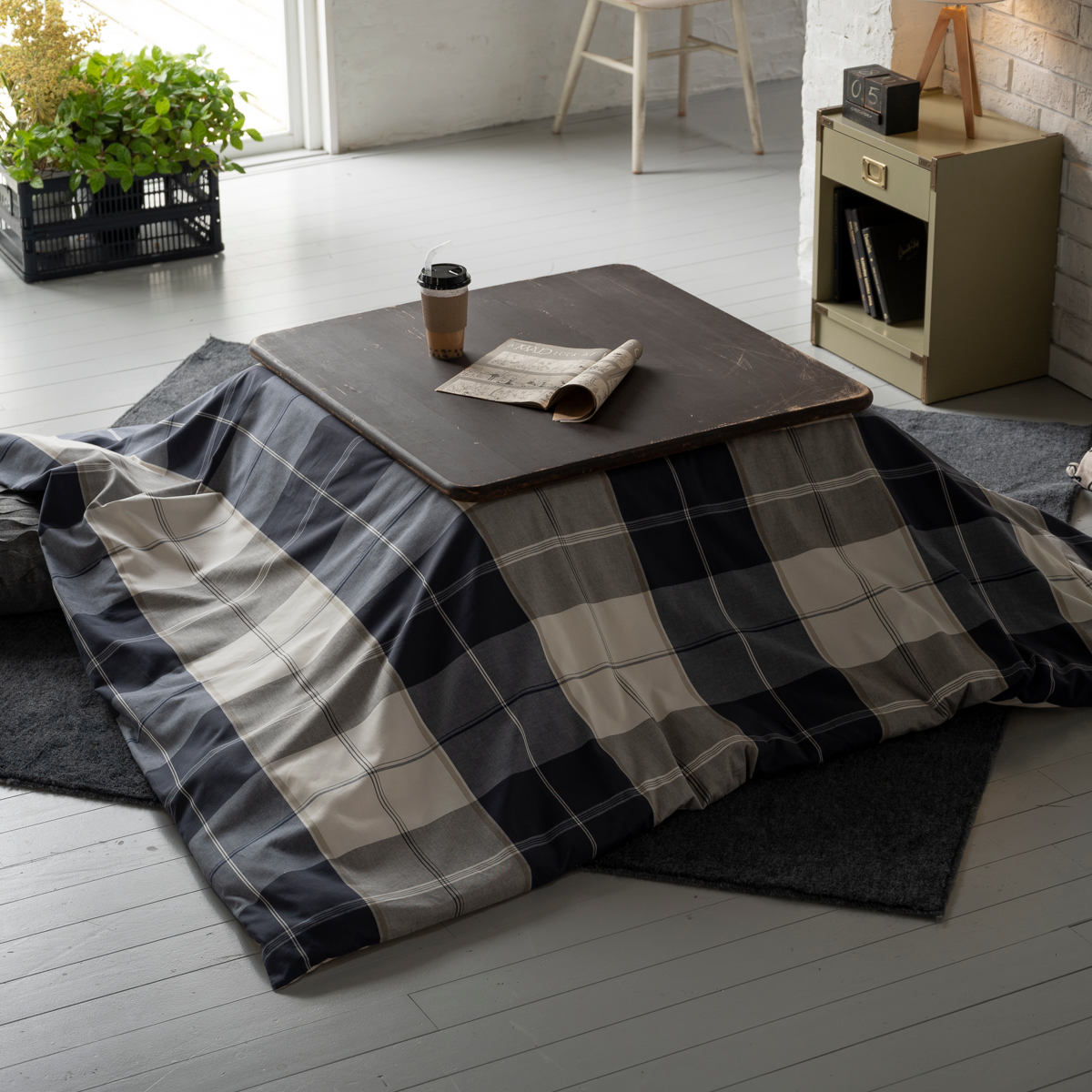 こたつ布団カバー 正方形 200X200cm アクロス 綿100％ チェック柄 Fab