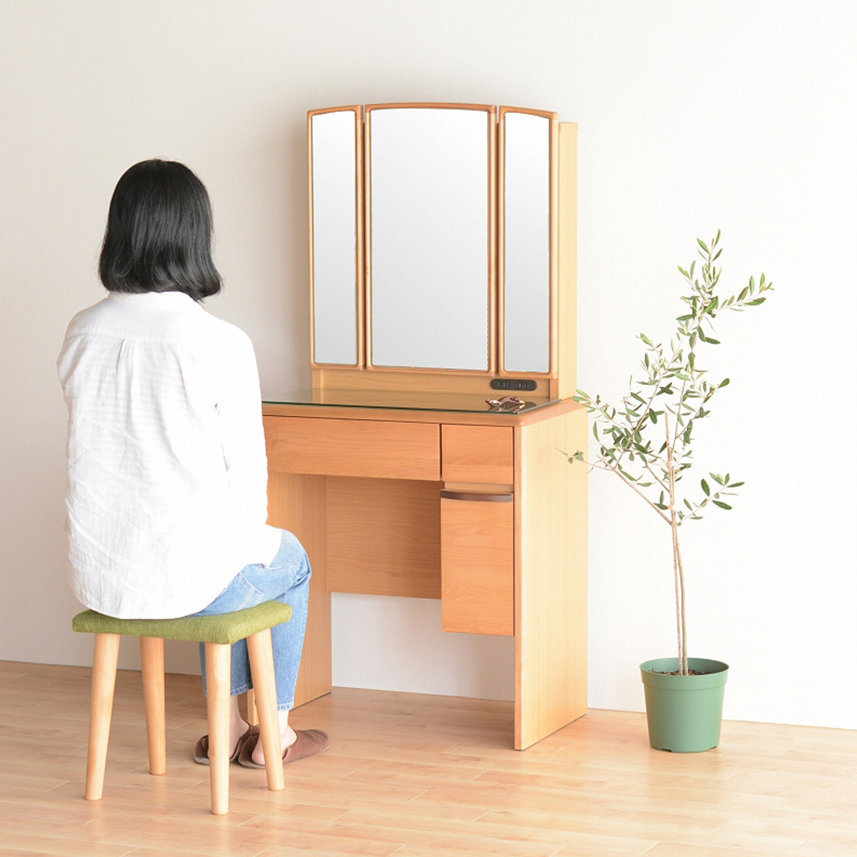ドレッサー 幅65cm 鏡台 三面鏡 鏡裏収納付 ルシアン （ スツール付き
