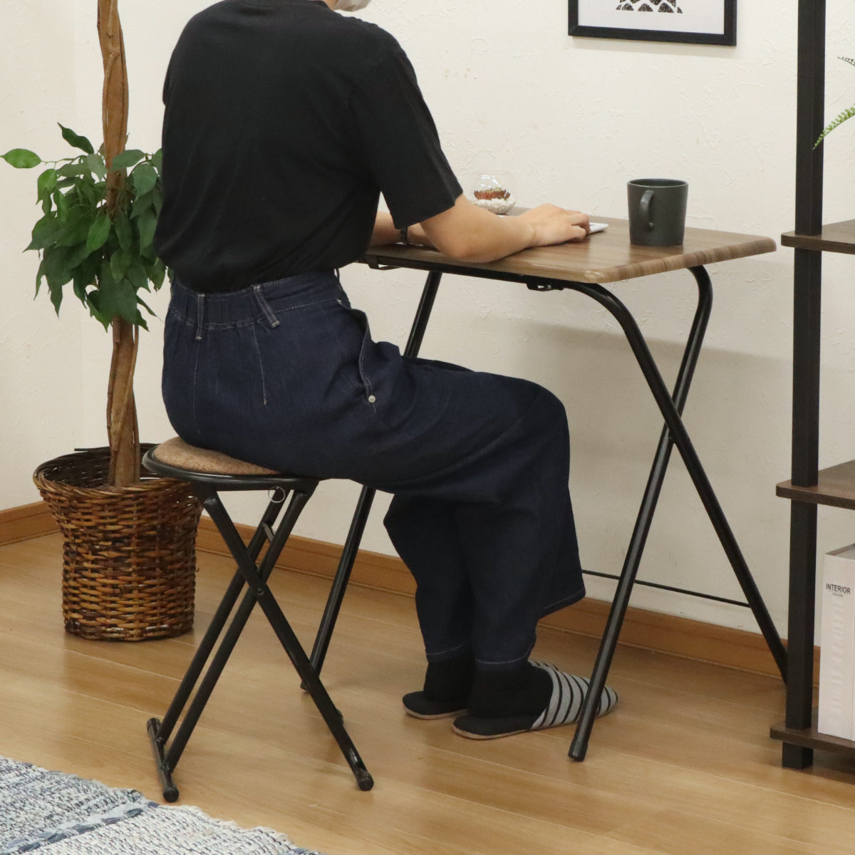 エイ・アイ・エス 折りたたみチェア テーブル セット 座面高47cm