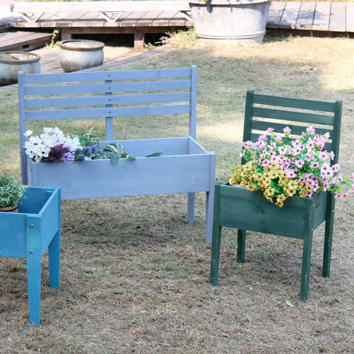 プランタースタンド 天然木 チェア型 幅80cm 木製 （ プランター