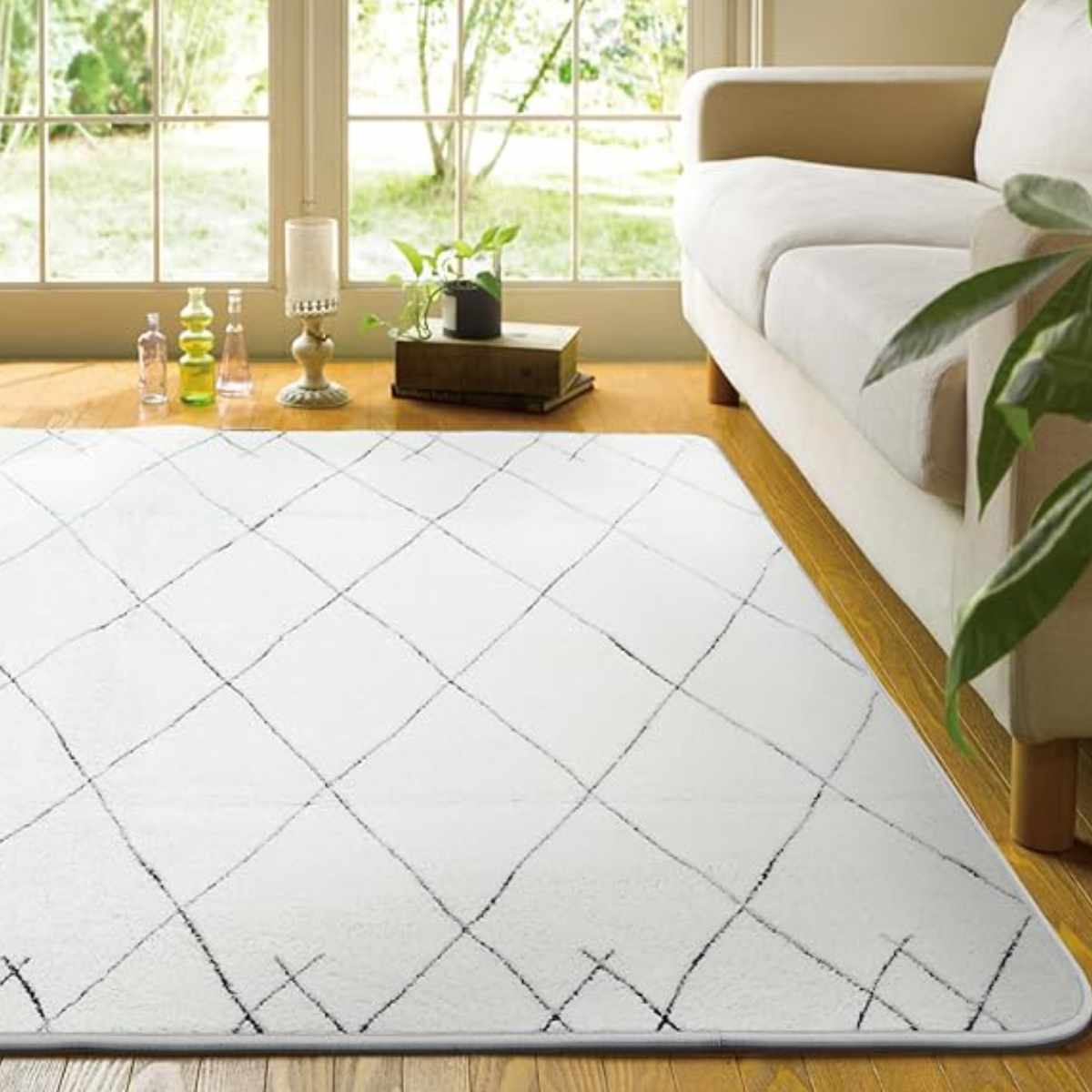 大島屋 ラグ 洗える シャギー調 200×250cm ベニワレン柄 ホット