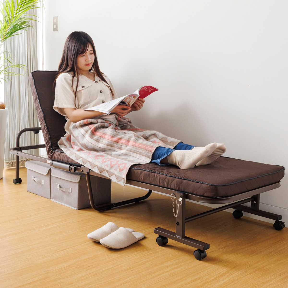 サン・ハーベスト 折りたたみベッド 幅65cm 14段階リクライニング