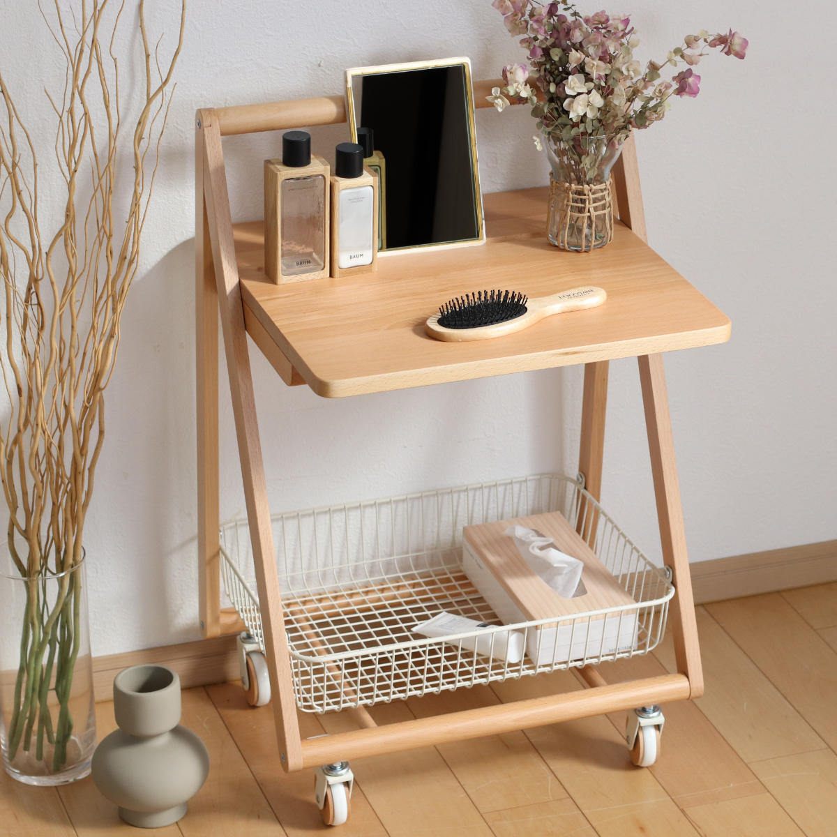 弘益 サイドテーブル キャスター付 テーブルワゴン 高さ70cm リヴ