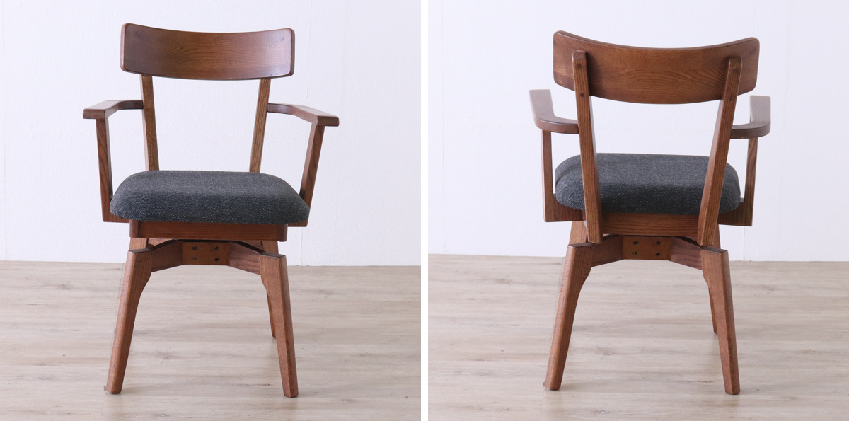 ダイニングチェア 座面高44cm 回転 肘掛け付き ウーノ レッドオーク