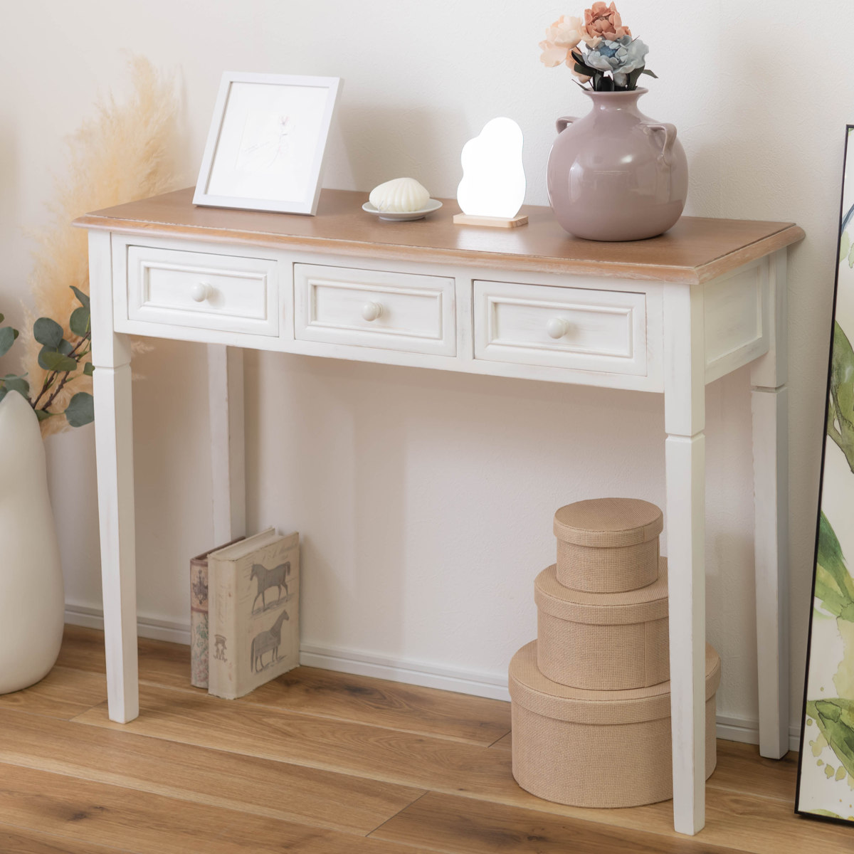 1 パリの雑貨屋 F-21 デスク 平机 机 引出付 天然木 コンソール