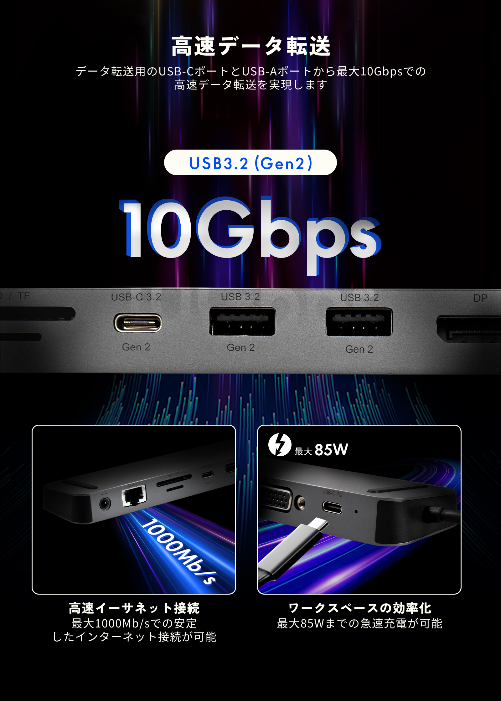 FlexiSpot USBハブ FlexiSpot E-HUB3 11IN1 ドッキングステーション PD