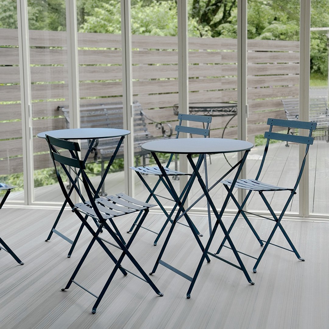 フランス生まれファニチャー ビストロ メタルチェア(2脚)&ラウンド