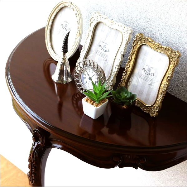 コンソールテーブル 玄関 アンティーク 半円 猫脚 猫足 花台 木製