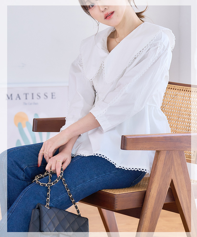 フリル襟ブラウス 40代 フリル襟 ボリューム 袖 ブラウス ビッグカラー