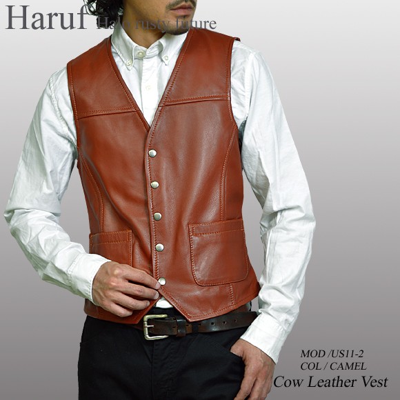 Haruf（ハルフ） レザーベスト 革ベスト ジレ メンズ 本革 メンズ
