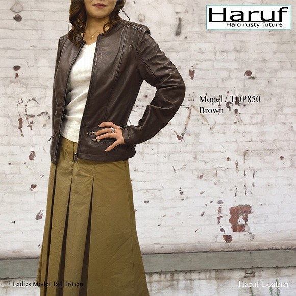 Haruf（ハルフ） レザージャケット ノーカラージャケット レディース