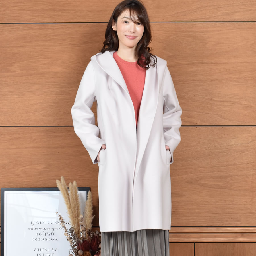 爆買 フード付きコート レディース カシミヤコート ウール混 ダブル