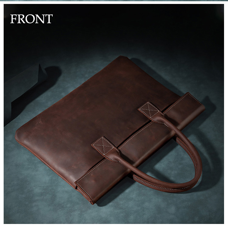 ブリーフケース 本革 メンズ ビジネスバッグ ダークブラウン 厚手