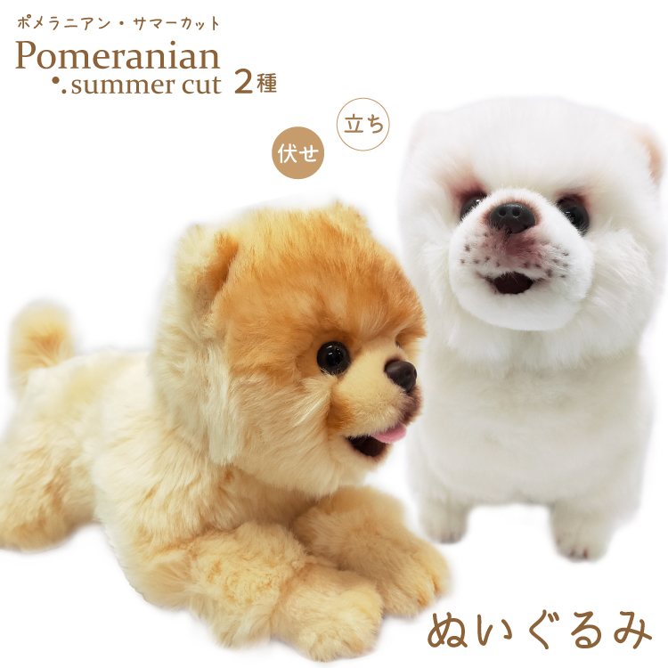 ポメラニアン サマーカット ぬいぐるみ クリーム 白 伏せ 立ち 犬
