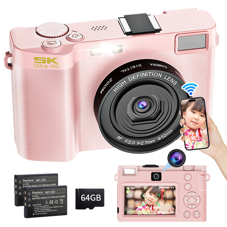 デジタルカメラ デジカメ 日本製チップ 5K WiFi機能 64GBマイクロSD