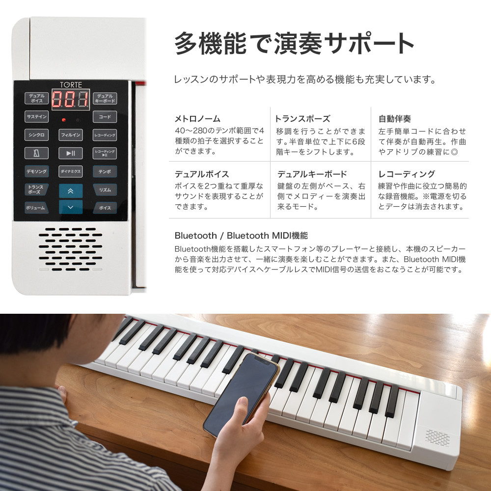 電子ピアノ 折りたたみ 88鍵盤 TORTE PH-88X 単品〔ペダル・ケース付き