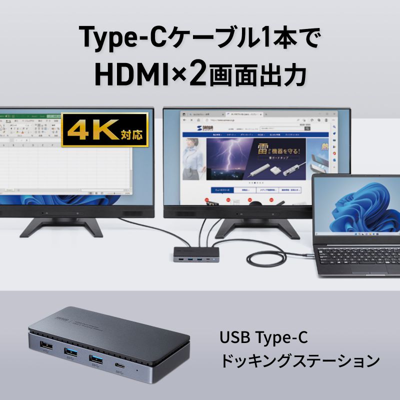 SANWA SUPPLY（サンワサプライ） ドッキングステーション USB Type-C