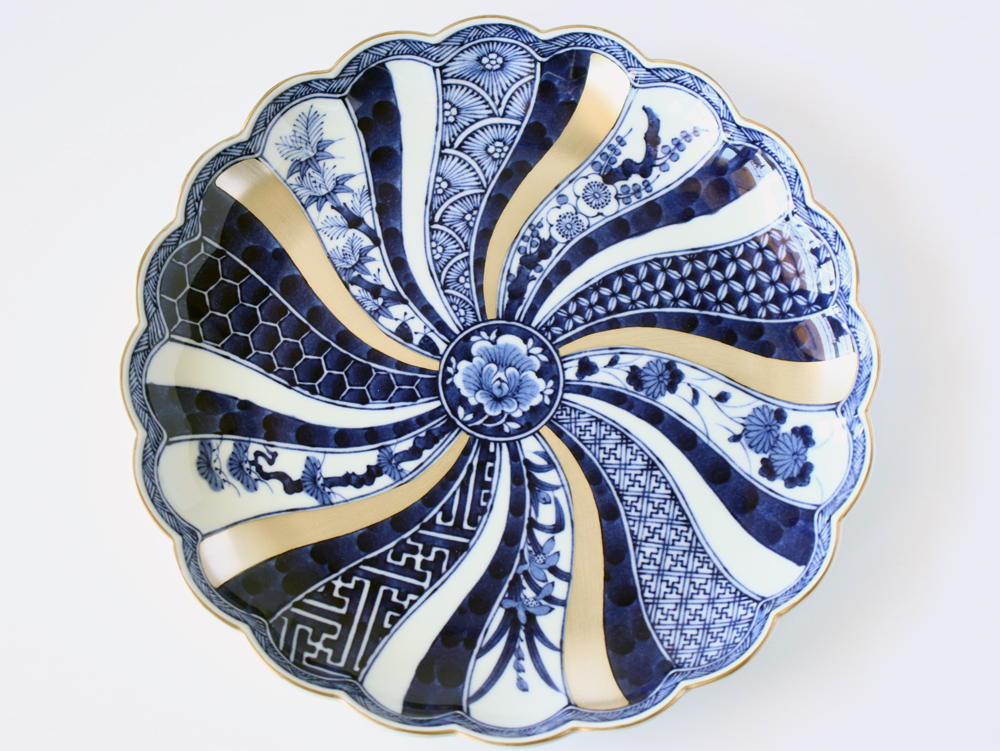 林九郎窯 古伊万里様式 藍青シリーズ 銀彩祥瑞 プレート24.5cm 波佐見