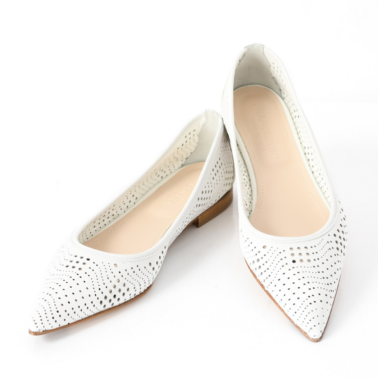 フラット パンプス ホワイト 水色 かわいい ぺたんこ 25cm ポイン