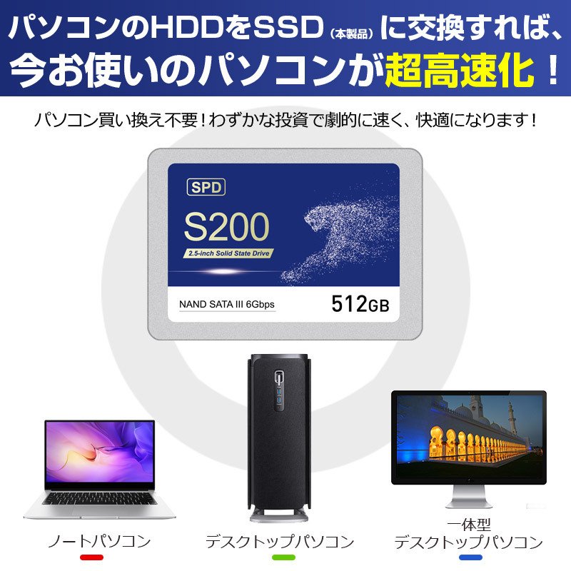 SPD ポイント2倍 SPD SSD 512GB【3D NAND TLC】SATAIII R:550MB/s 内蔵