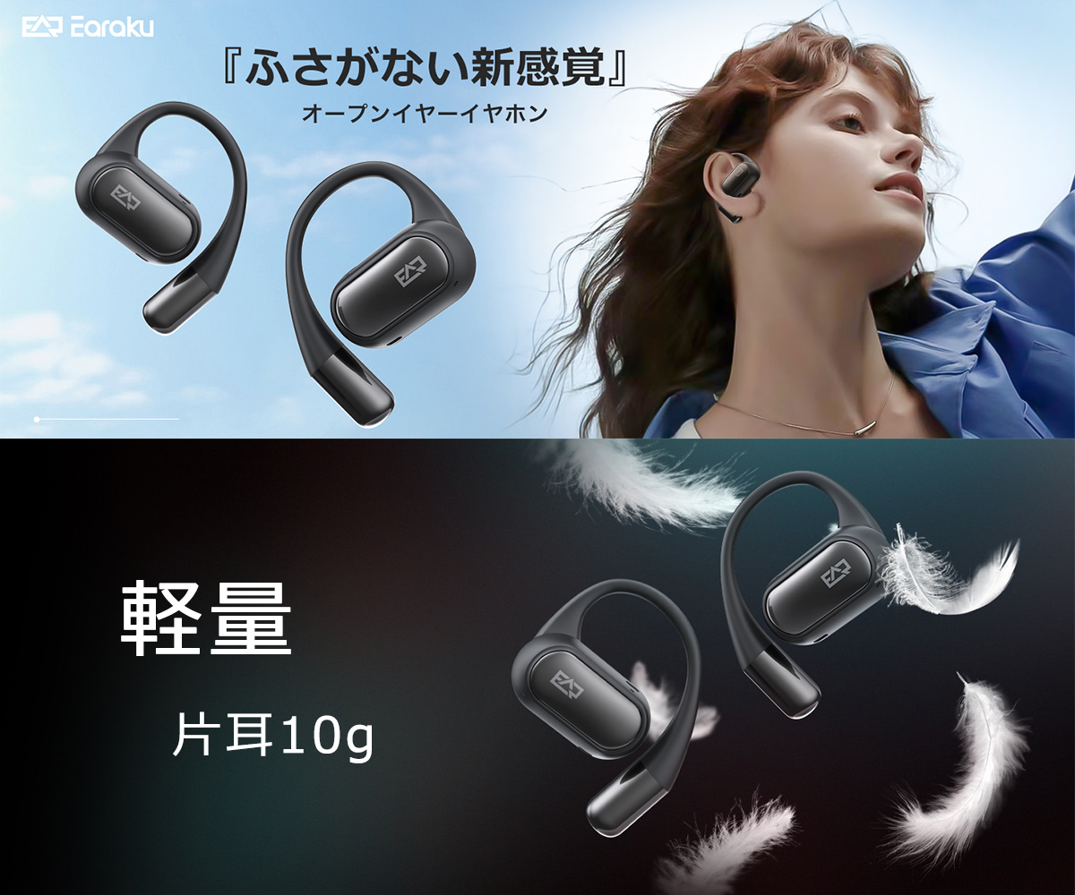 Bluetooth イヤホン ワイヤレス ヘッドセット オープンイヤー 2台同時