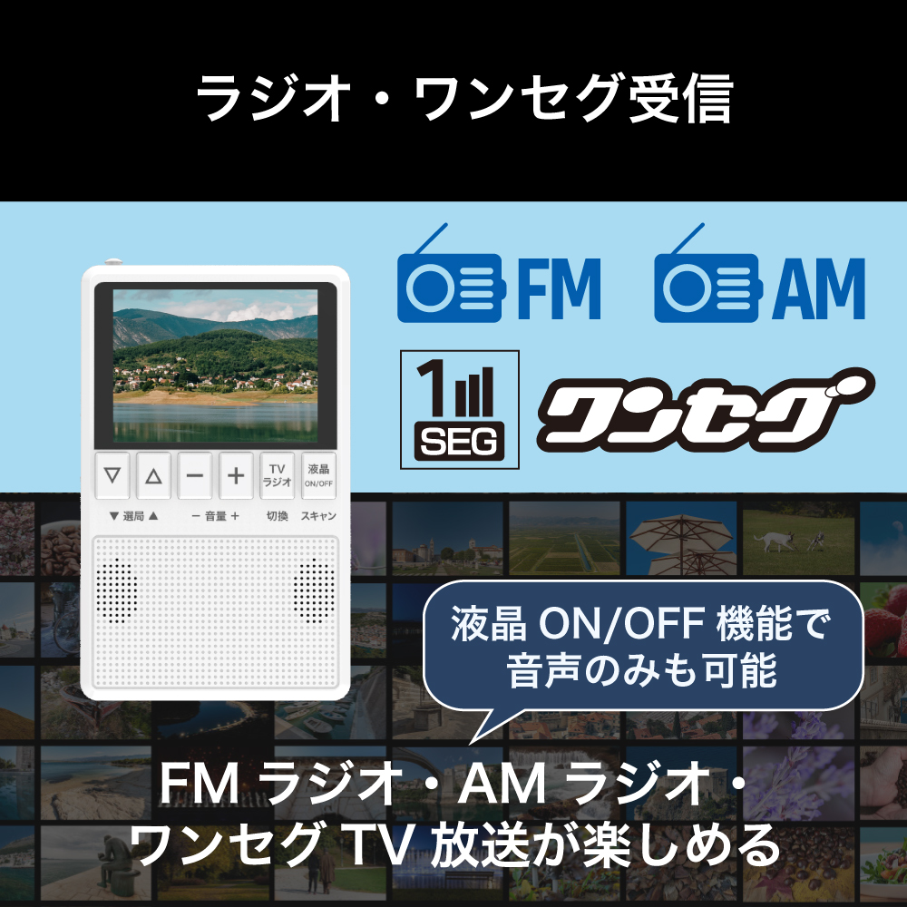 BLUEWIDE ラジオ 3.2型 ワンセグ AM FM ワイドFM対応 防災 2電源対応