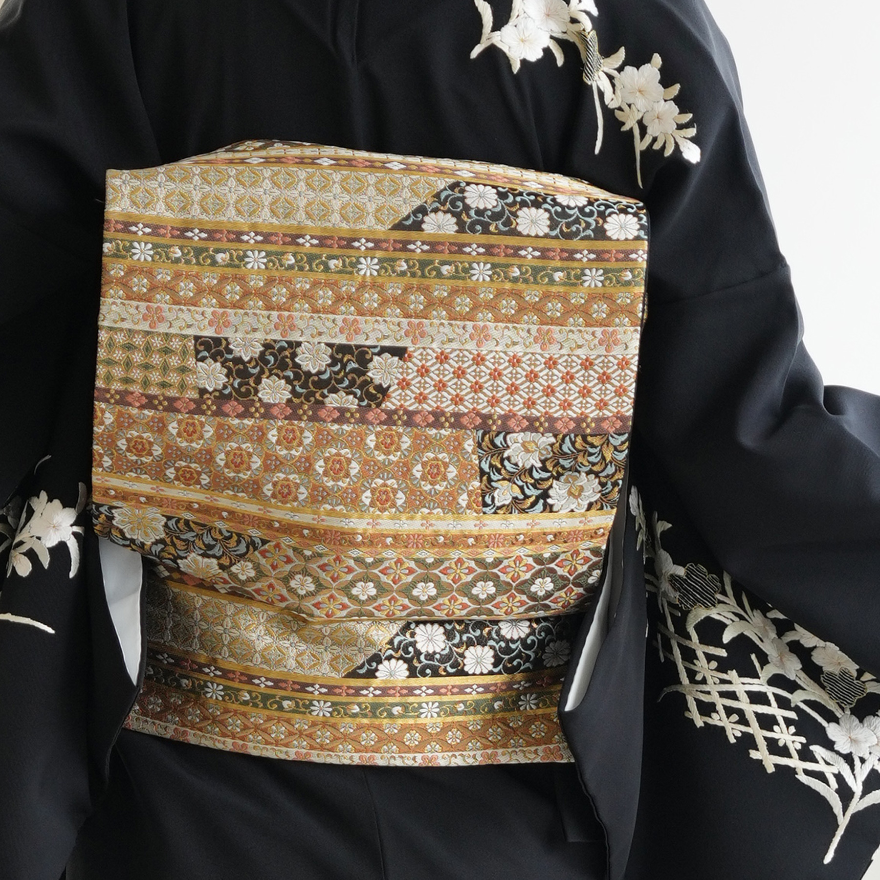 訪問着 レンタル おしゃれ 20点 フルセット 正絹 着物 桜 黒系 七五三