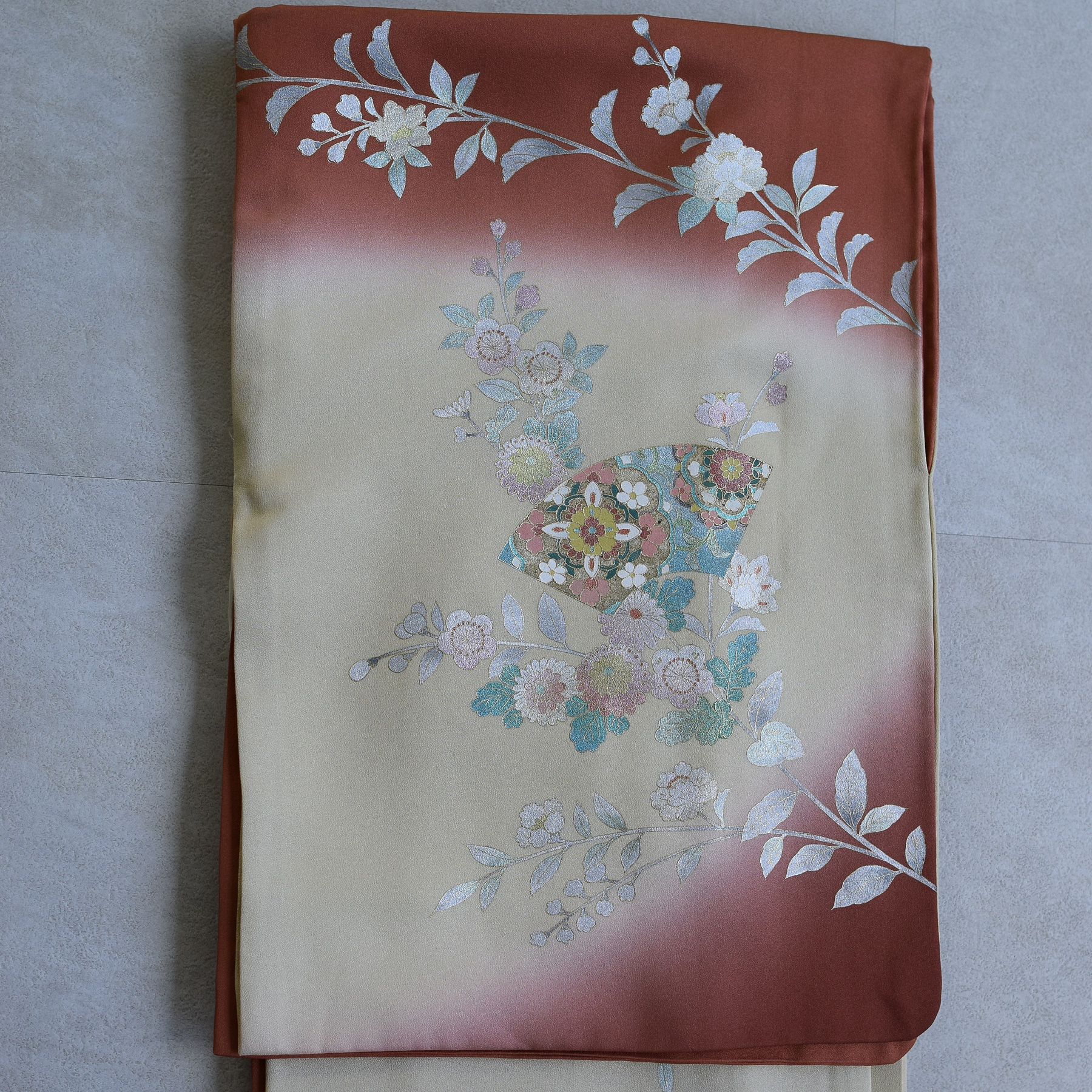 訪問着 レンタル おしゃれ 20点 フルセット 正絹 古典 レトロ 花 赤茶