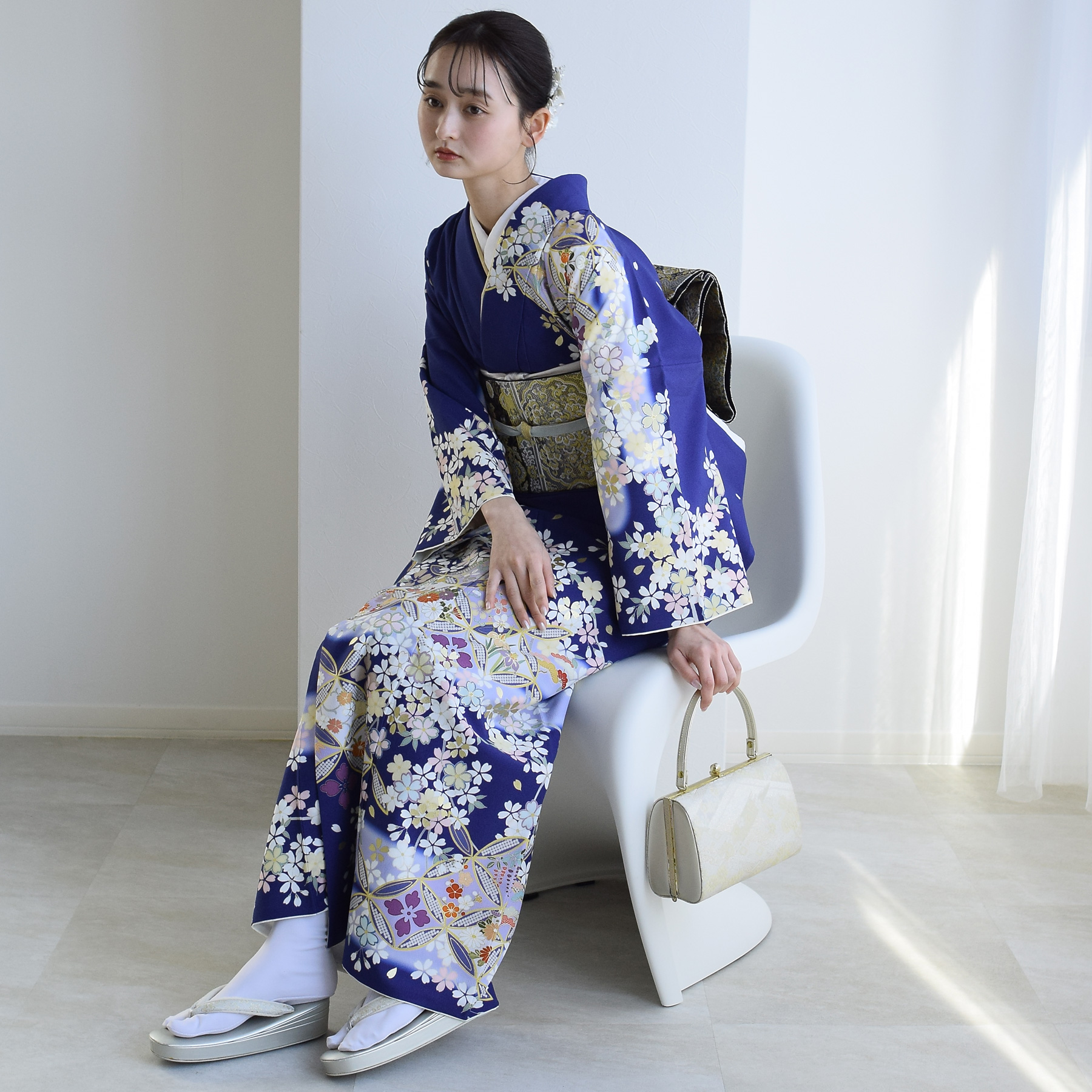 訪問着 レンタル おしゃれ 20点セット JAPAN STYLE 着物 花柄 青系