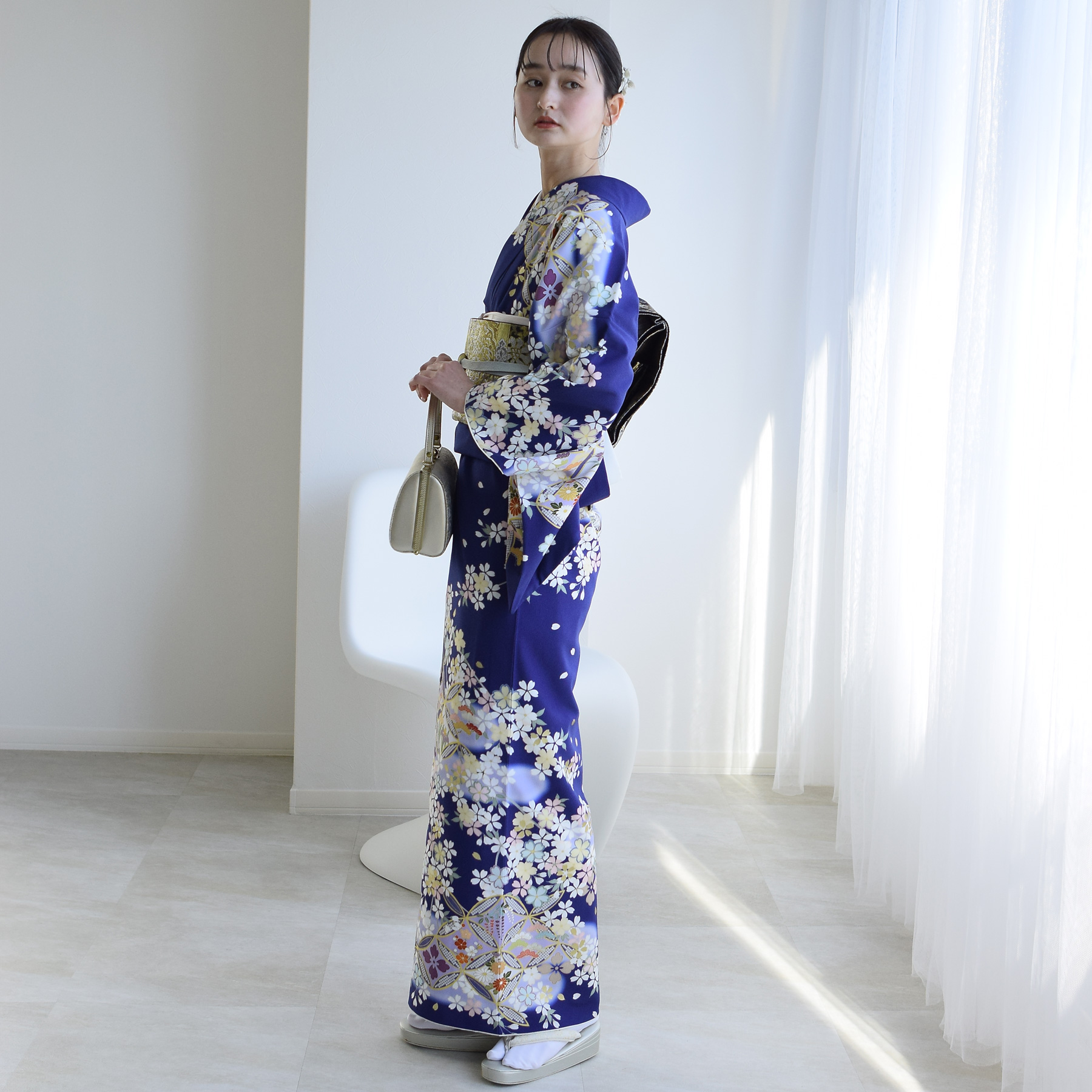 訪問着 レンタル おしゃれ 20点セット JAPAN STYLE 着物 花柄 青系