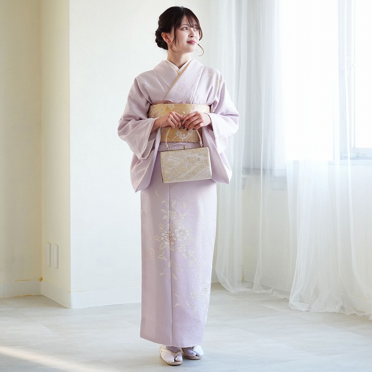 訪問着 レンタル おしゃれ 20点 フルセット 正絹 着物 花柄 紫系