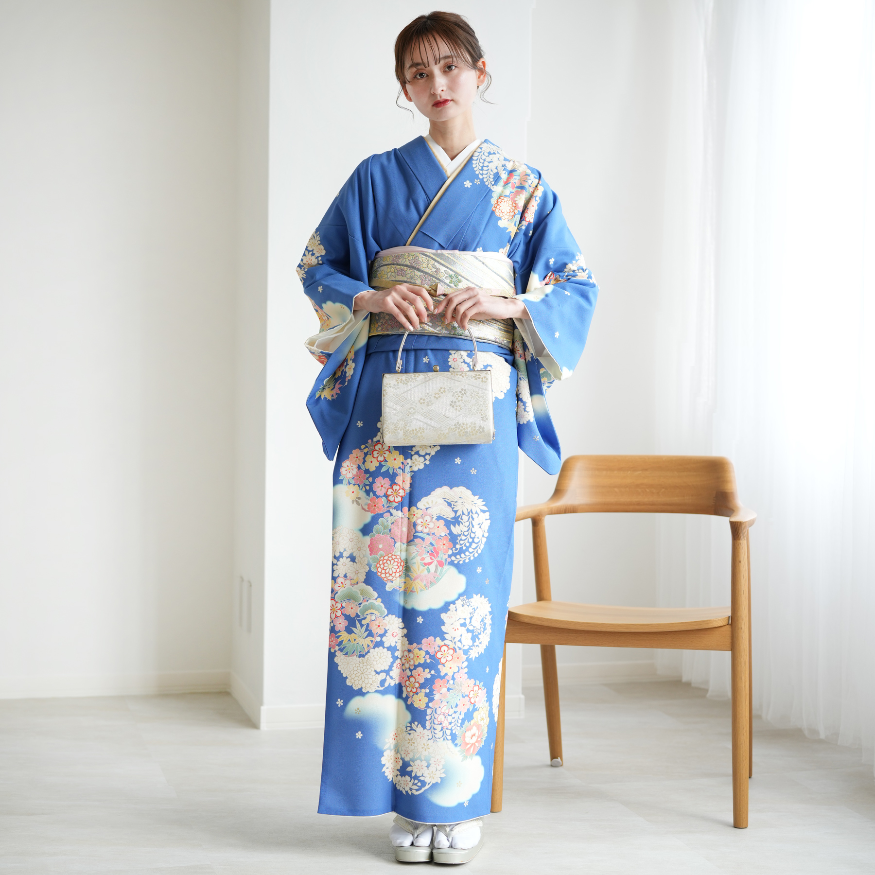 訪問着 レンタル おしゃれ 20点セット JAPAN STYLE 着物 花 青系 卒業