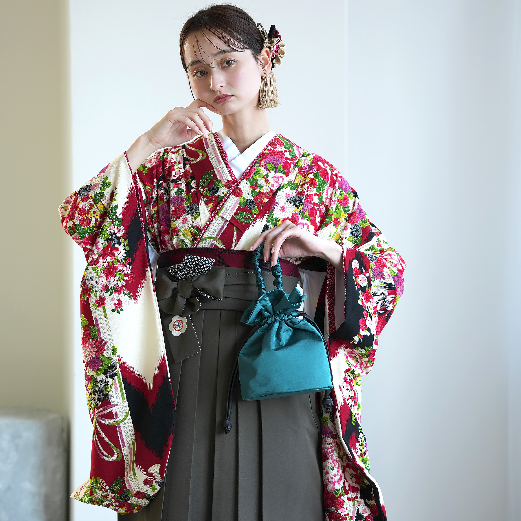 袴 レンタル 卒業式 二尺袖着物 17点セット 九重 古典 レトロ モダン