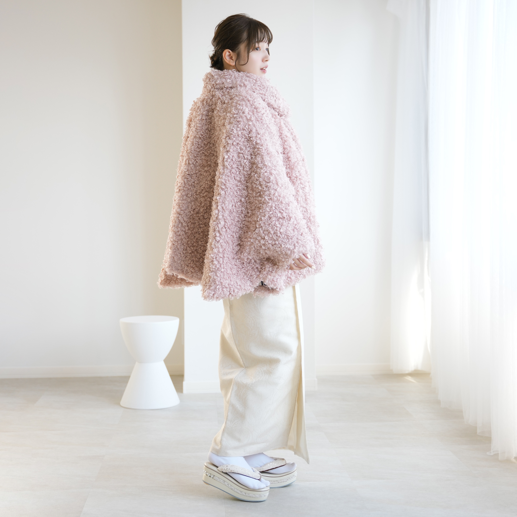 着物コート ケープ 冬 レディース ニコアンティーク プードルファー