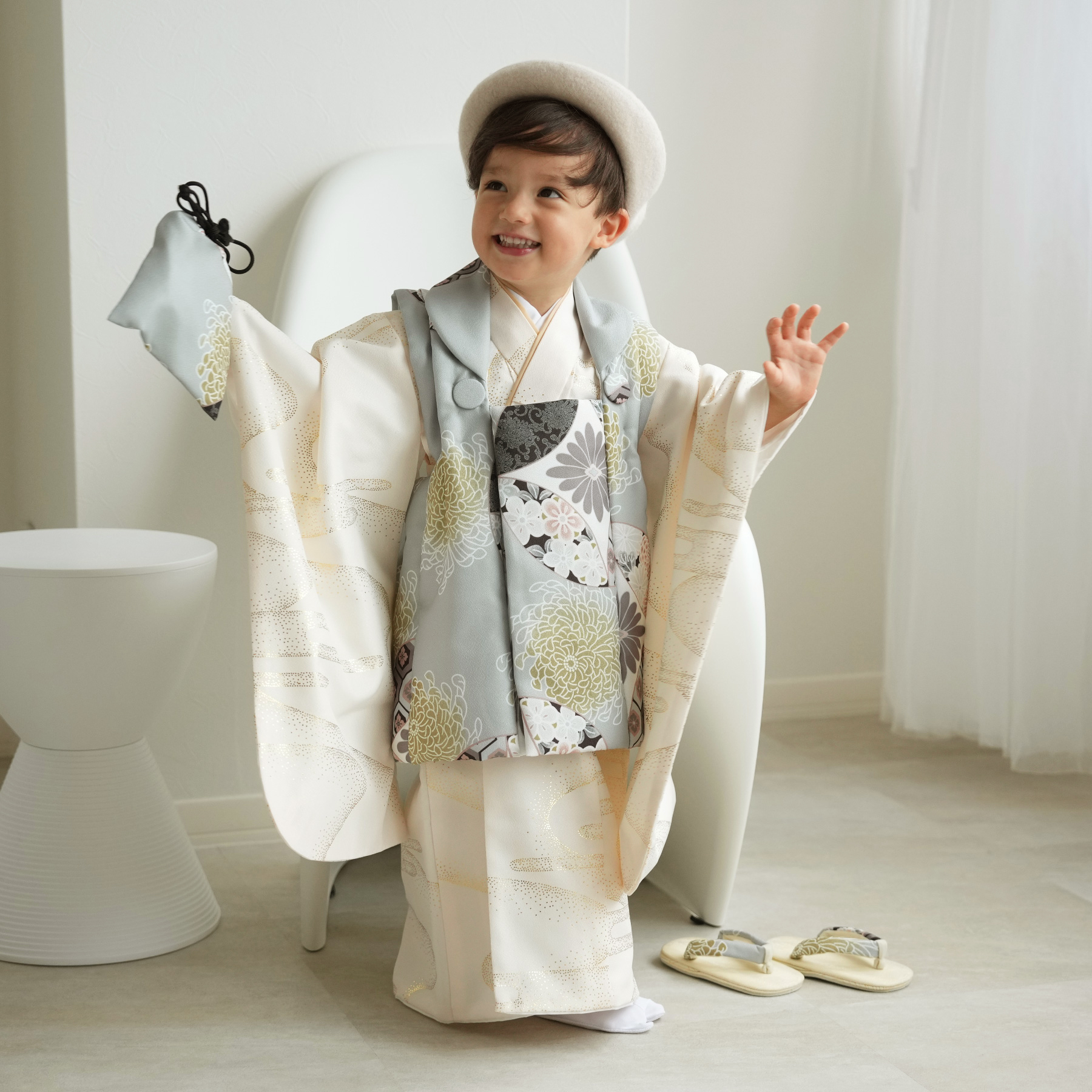 七五三 着物 3歳 男の子 被布 ひよこ商店 kids ベレー帽つき被布フル