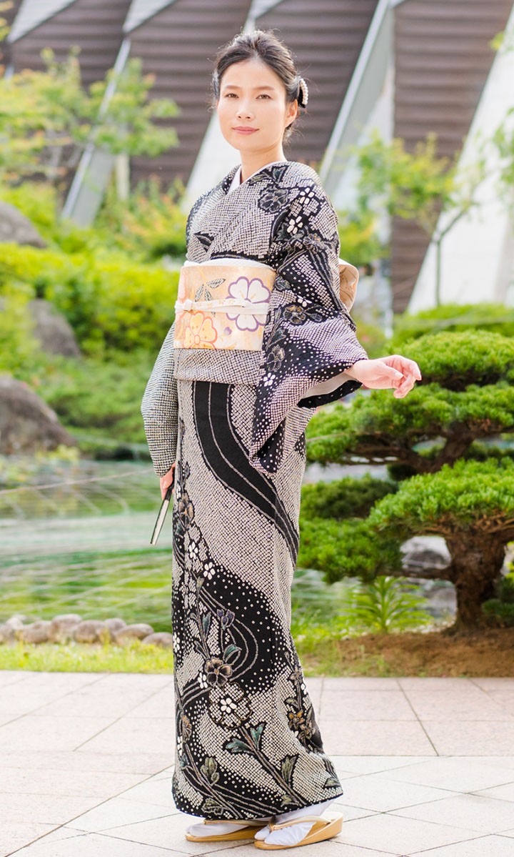 訪問着 フルセット 桜の木 菊 流水 金彩加工 叩き染 入学式 卒業式 I2