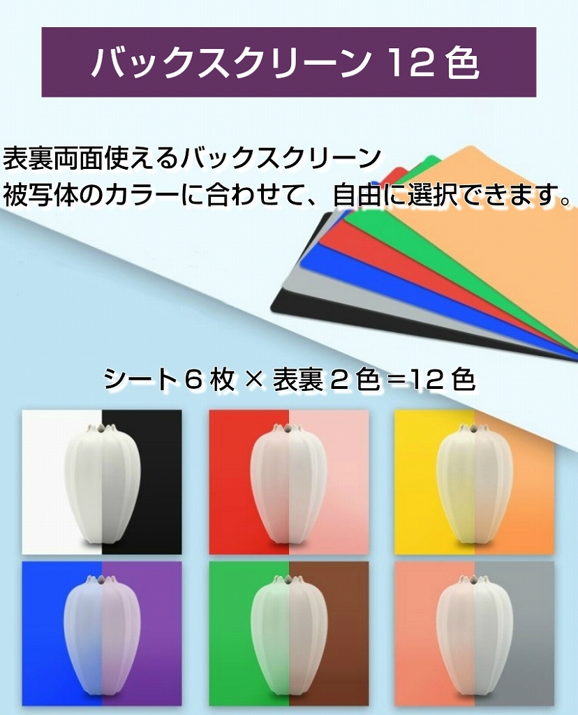 25cm 反射板付き 撮影ボックス 背景12色 高輝度LED 96灯 撮影テント