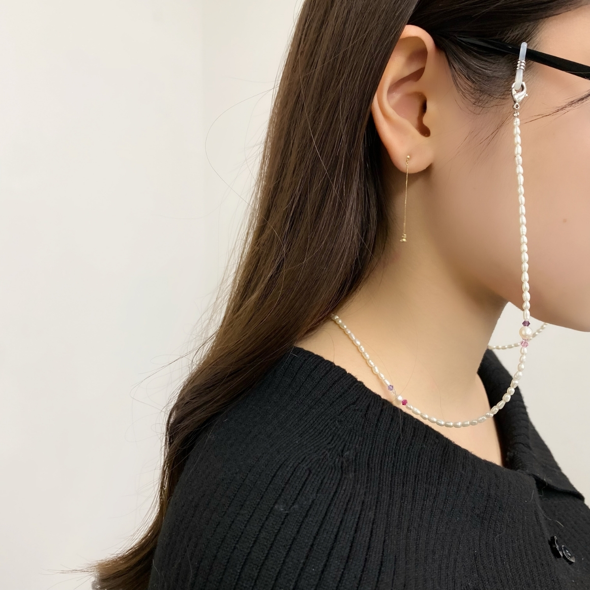 2wayパールメガネチェーン ネックレス 淡水真珠 ベビーパール 白