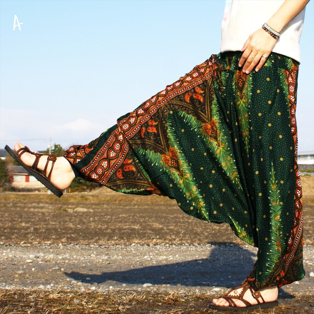 アラジン サルエルパンツ 8色 ゆったり エスニックプリント モモンガ