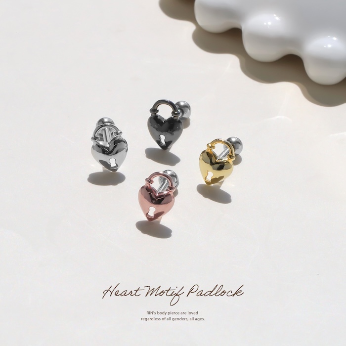凛 RIN ボディピアス 16G ハート 軟骨 南京錠 鍵 錠前 かわいい