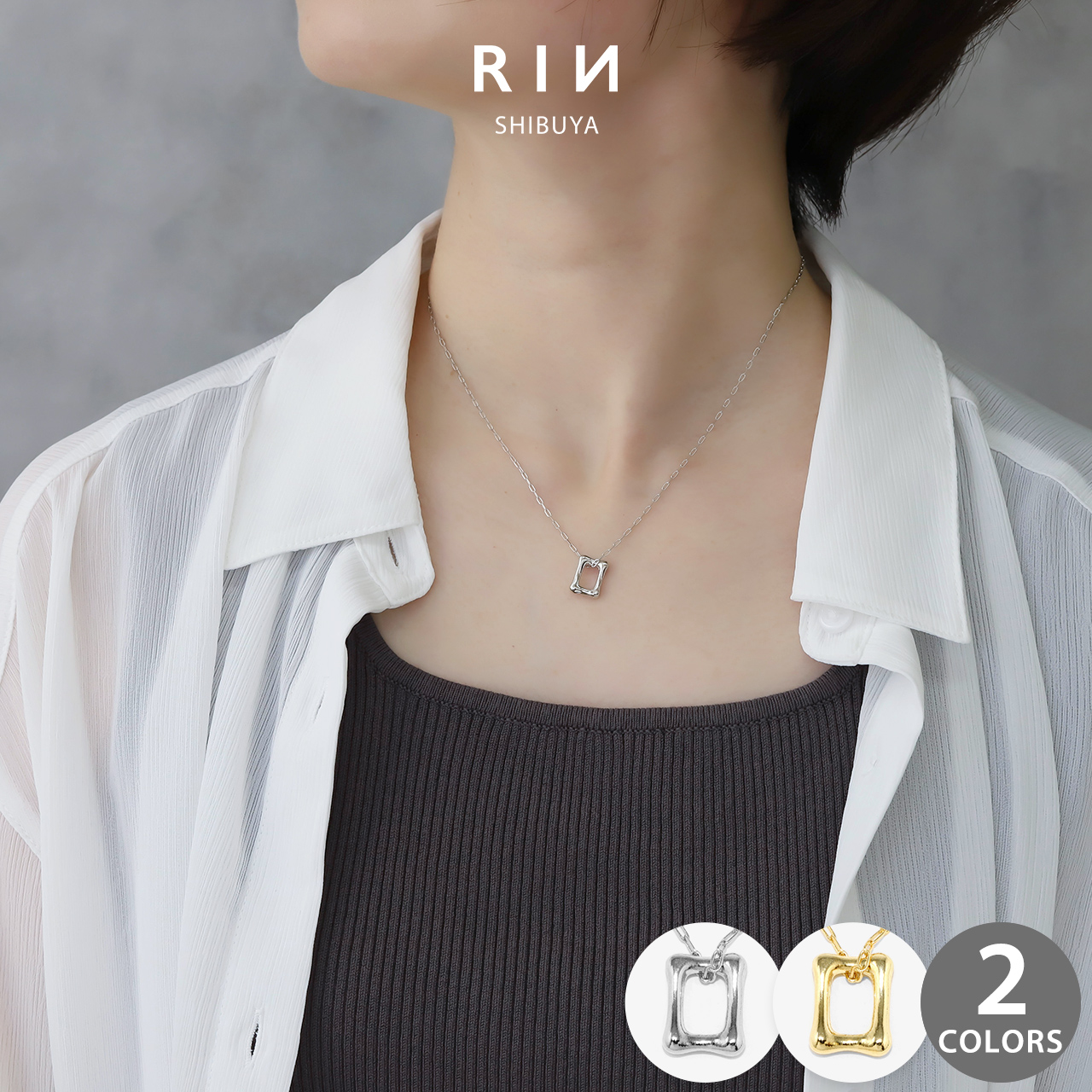 凛 RIN ネックレス レディース 四角 オープン スクエア 18K