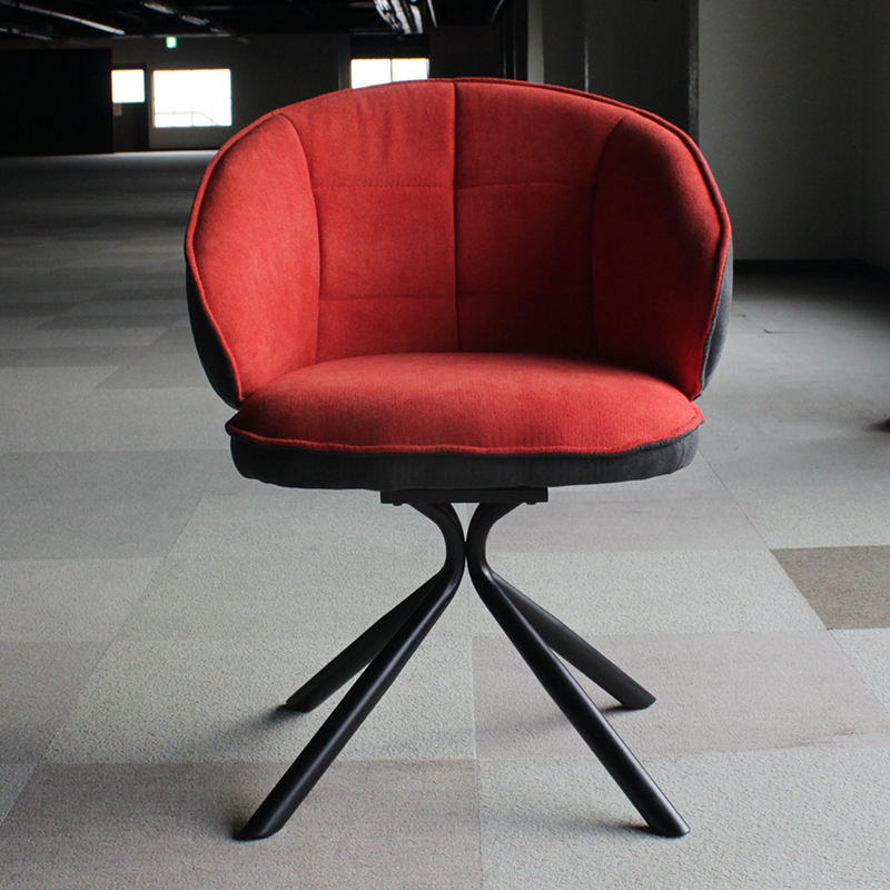 回転式ダイニングチェア 5脚セット レッド色 全3色 スチール脚 布張り